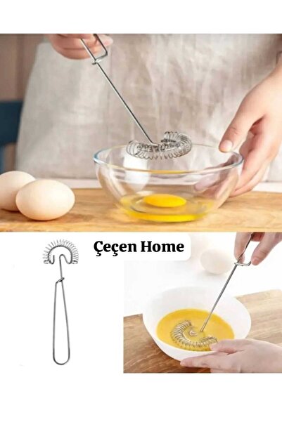 ÇEÇEN HOME 2 Pieces Spring-Loaded Whisk Metal Egg Beater Omelette Whisk (12cm)