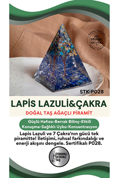 OSMANLI DEĞERLİ TAŞ Sertifikalı Lapiz Lazuli& Çakra Doğal Taş Piramit P028