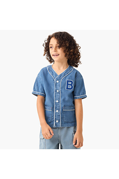 Lee Cooper Boys' Applique Detail Baseball Shirt with Short Sleeves