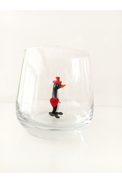 ADAMODART Heart Themed Penguin Glass Figured Water Glass - Single