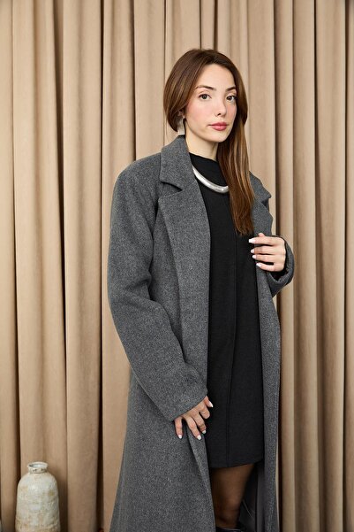 Puane Women's Double-Breasted Collar Cashmere Coat -15237Kbn - Antracite