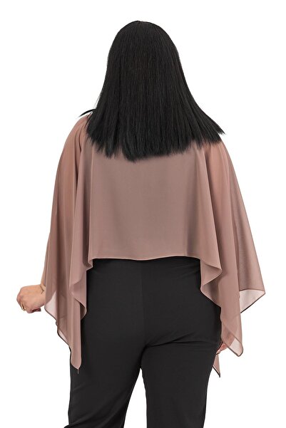 DISENTIS MODEST Plus Size Asymmetrical Cut Chiffon Mink Cape Bolero