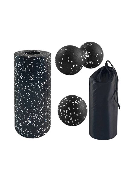 zola 3in1 set for yoga and massage, roller, 1 single ball and 1 double ball, medium hardness, 32.5x14 cm