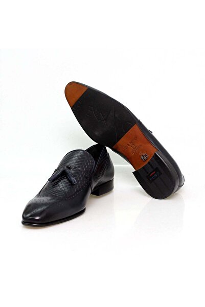 FRANCO CALVANI Dark Blue Color Laceless Genuine Leather Men's Shoes