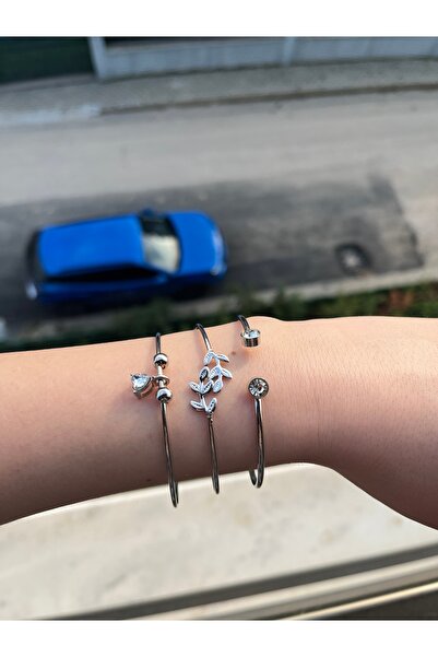 winecollectionco Üçlü Şık Ayarlanabilir Silver Kadın Kelepçe Bileklik