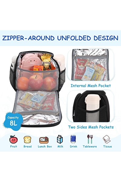 VASCHY Lunch Bag for Men & Women - Insulated Lunch Box Cooler (Black)