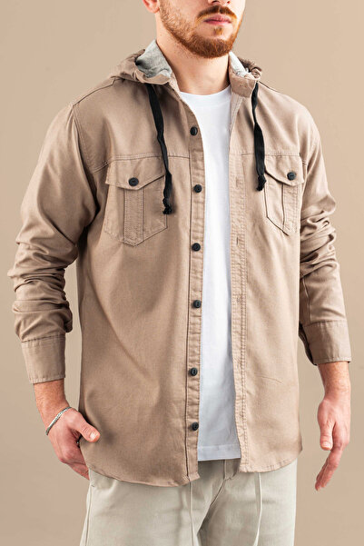 bombe Men's Slim Fit Hooded Denim Shirt