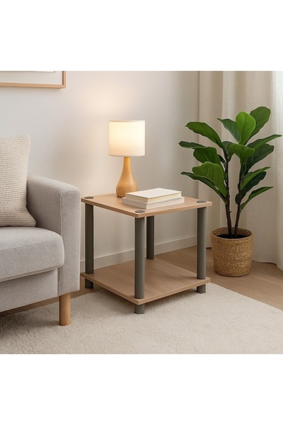AB HOMES bedside table, wood, 35x30x32 cm — minimalist 2-tier, ideal for bedroom or living