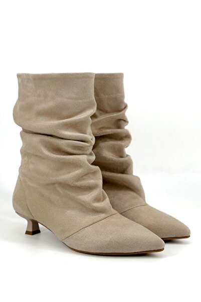 Shoebutik Γυναικείες μπότες Burbon Beige Suede Pino Heel