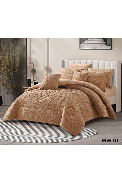 ALMIAAD مفـرش نفرين ام دبليو شتوي حشوة مخمل ناعم وفخامة الدانتيل 8 قطع دفئ الشتاء وفخامة غرفتك مقاس 260*240