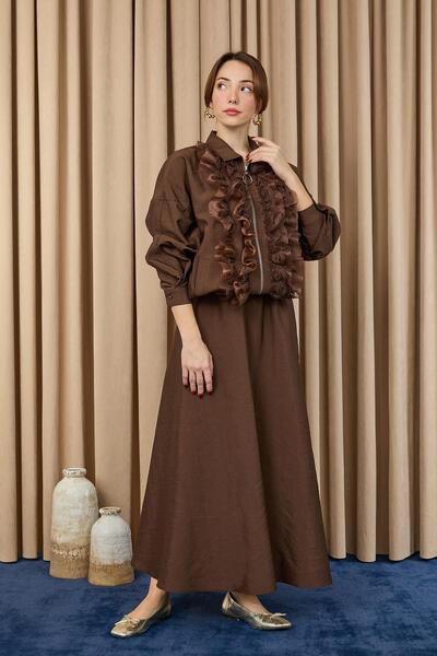 Loreen Γυναικείο Σετ Μπουφάν με Φερμουάρ με Λεπτομέρειες από Βολάν και Δαντέλα - 20707TKM - ΚΑΦΕ