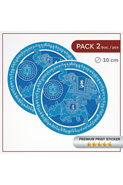 Feng Shui Blue Elephant and Rhinoceros Sticker for the year 2026 – 10 cm - 2 pcs