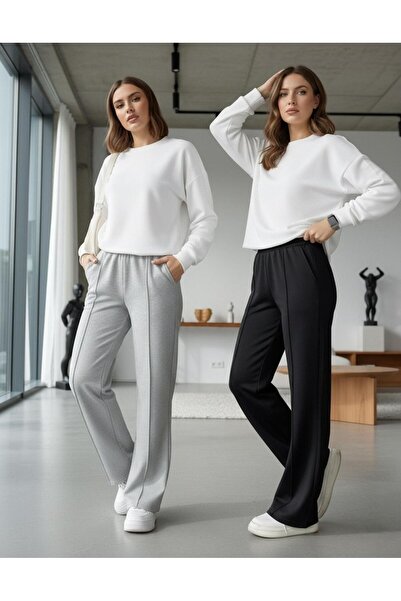 LACKH Two Pieces of Trackpants, Loose Legs, Black and Gray, Comfortable