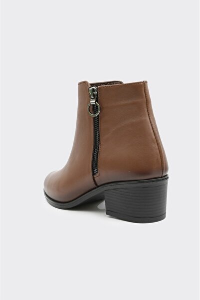 derinet Hakiki Deri Kısa Topuklu Kadın Bot