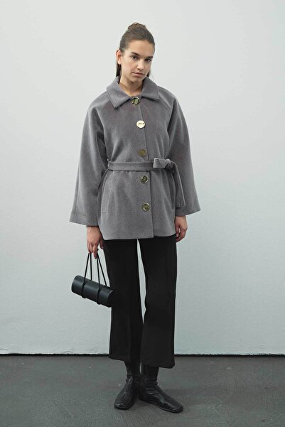 Hooopstore Milena Gold Buttoned Smoked Jacket Coat