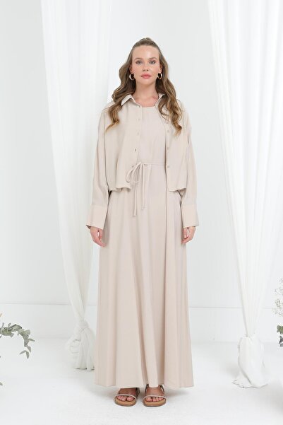 Loreen Women's Relaxed Fit Shirt Collar Suit-20689Tks - Beige