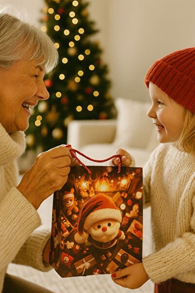 Arma House 3 Boyutlu Büyük Noel Babalı Yılbaşı Temalı Hediye Paketi & Çanta &...