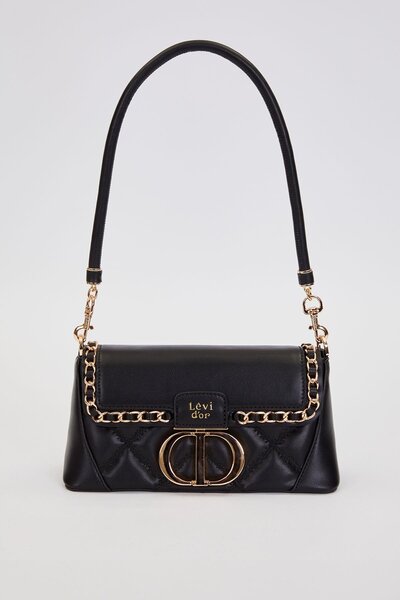 Levidor Quilted Embroidery and Chain Knit Detailed Double Strap Medium Size Women's Shoulder Bag Lv930583