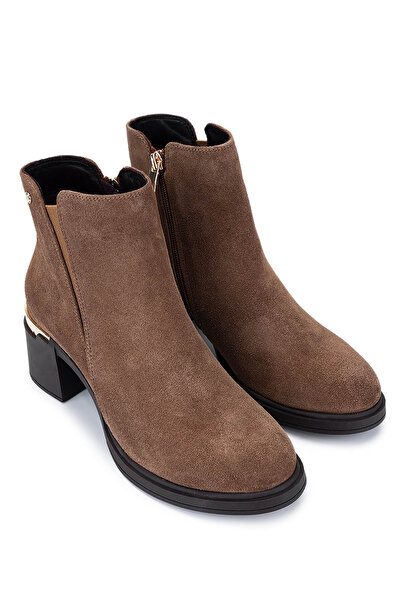 Tamer Tanca Women's Genuine Leather Brown Heeled Boots