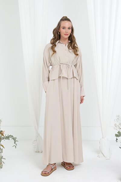 Loreen Women's Relaxed Fit Shirt Collar Suit-20689Tks - Beige