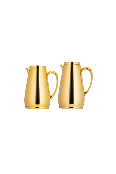 ALSAIF Handa Coffee and Tea Thermos Set, 2 Pieces, by Al Saif / Elegant Design to Suit All Tastes - 1.0/0.75 Liter - Gold
