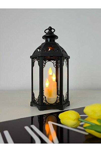 EVİMTATLIEVİM Astrum 33cm Siyah Led Fener Mumluk - Gerçek Camlı & Pille Çalış...