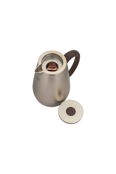 ALSAIF Handa Coffee and Tea Thermos Set, 2 Pieces, by Al Saif. Elegant design to suit all tastes - Matte Nickel Wood Finish - 1.0/0.75 Liter