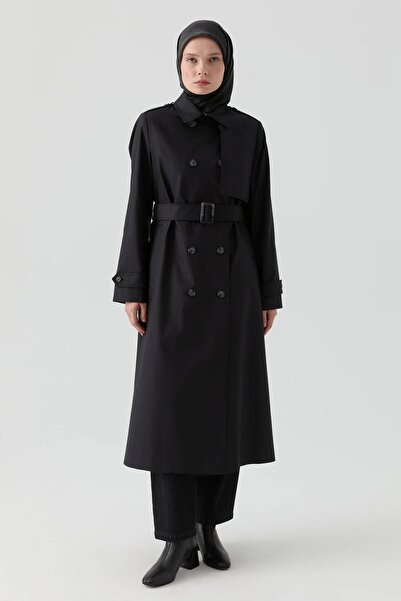 Tuğba Rüzgarlık Detaylı Trençkot - Siyah