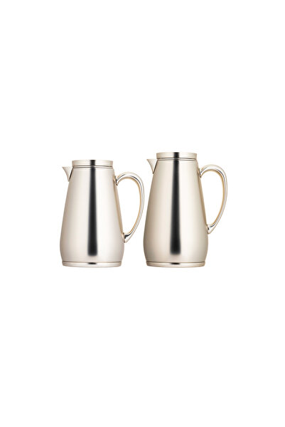 ALSAIF Handa Coffee and Tea Thermos Set, 2 Pieces, by Al Saif - Elegant Design to Suit All Tastes - 1.0/0.75 Liter - Matte Nickel