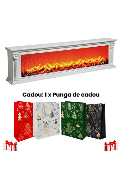OEM Decorative Fireplace with Flame Simulation, 100 cm, Vintage, Mains and Battery Powered, White