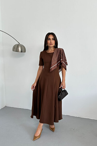 Neşeli Butik Women A-Line Short Sleeve Midi Length Casual Dress Nbnp018