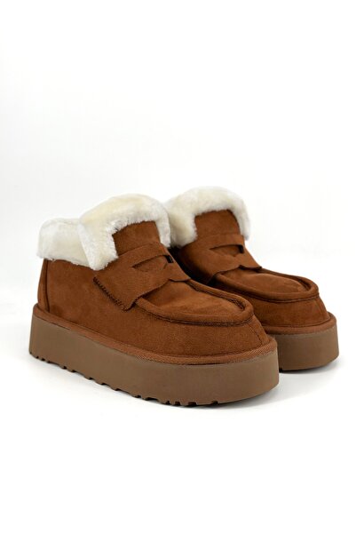 Shoebutik Baldo Taba Peluş Detaylı Kadın Bot
