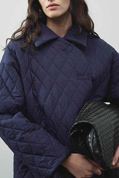 Hooopstore Καπιτονέ παλτό με κουμπιά σε μπλε ναυτικό χρώμα