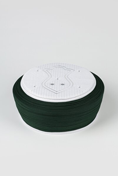 Sarıkhane Prayer Headscarf - Green Fabric - White Cap - Plain Wrap - Nâli Şerif - 7 Meters