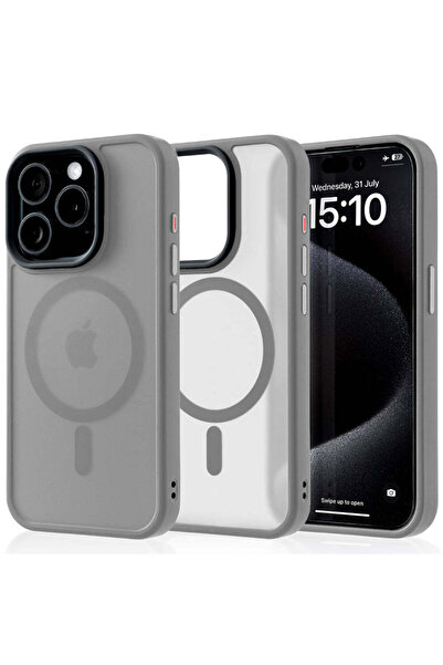 Casey Studios Magsafe Case iPhone 15, Slim, Wireless Charging, Raised Edges, Light Gray