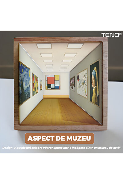 Teno ® Illusion Painting, famous artworks, 3D design, various perspectives, wooden frame, 19 x 19 x 1