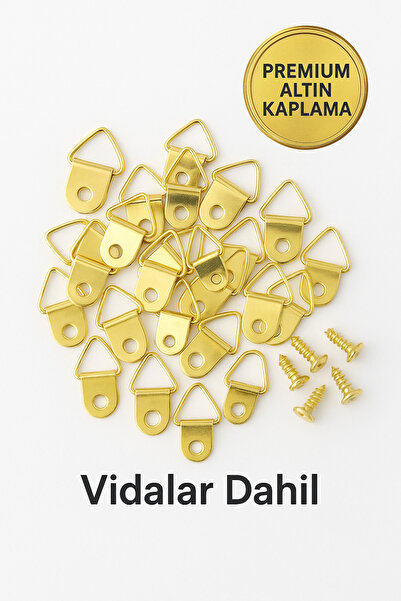 Varalli 25 Adet Altın Kaplama Metal Tablo Askı Aparatı Seti – Vida Dahil, Day...