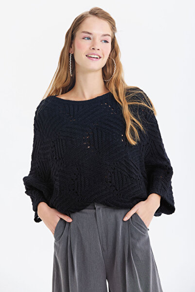 Clandestino Oversized Knitted Patterned Sweater Black