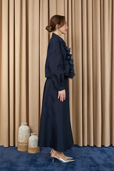 Loreen Γυναικείο Σετ Μπουφάν με Φερμουάρ με Λεπτομέρειες από Βολάν και Δαντέλα - 20707TKM - NAVY