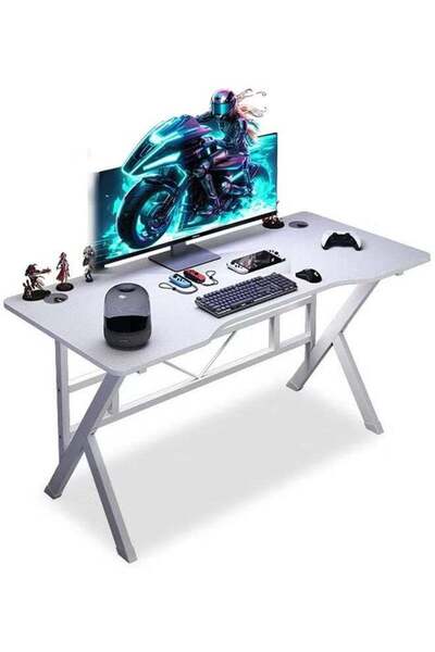 EGG White Gaming table, gaming desk, gaming and home office table, K-shaped (140x60x75 cm)