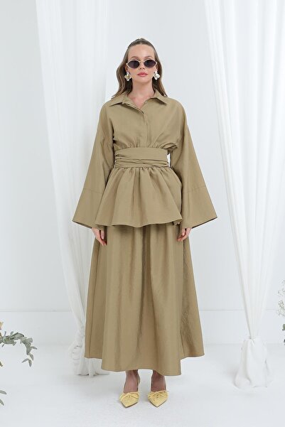 Loreen Women's Luna Belted Minimal Skirt Suit -20682Tks - Mink