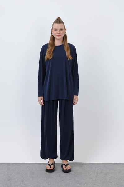 Loreen Women's Oversized Viscose Relax Set-20663Tks - Navy