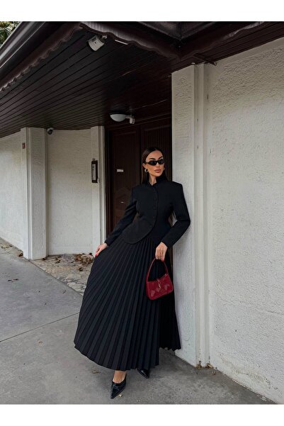 Diemmood Γυναικείο Σετ με Μακριά Φούστα και Σακάκι με Πιέτες, Κουμπιά και Λεπ...