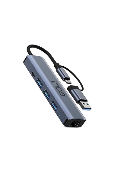 Inca IUTP-5T USB/Type-C Hub X3 USB 3.0 + Type-C+Ethernet RJ45 Çoklayıcı Alumi...