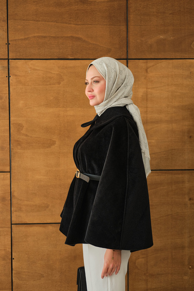 LOCCO Γυναικείο βελούδινο πανσό με ζώνη μαύρο