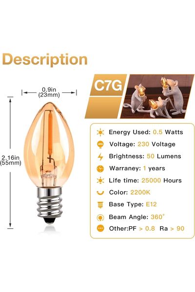 Generic Hcnew C7 E12 LED Candle Bulb 220V 0.5W (equiv. 5W), 2200K Very Warm, 50 lm, Non-dimmable, Pack of 5,