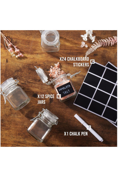 OEM Set de 12 borcane din stejar și oțel, etanșe, 100 ml, cu etichete, transparente