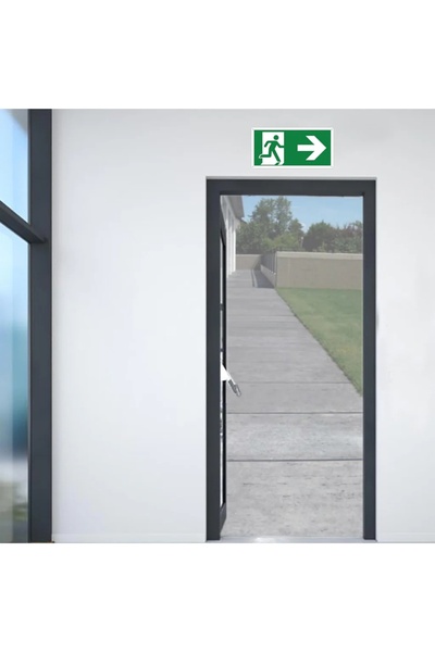 OEM Evacuation sign, Emergency, Exit, 150x300, Exit direction bottom right, Aluminum, Green