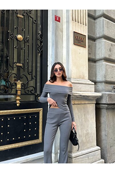 New Now Madonna Collar Blouse Flared Leg Camisole Set