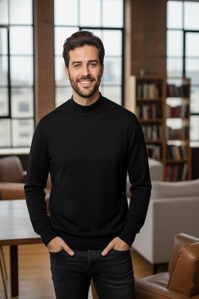 Mutlu City Men's Thin Wool Knitwear Regular Fit Dad Half Turtleneck High Neck Sweater Blouse 5140